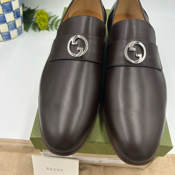 Men's Gucci interlocking G leather loafers size 12.5 fits 13 US made in Italy - Picture 2 of 9